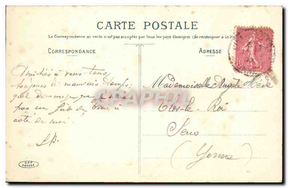 BONJOUR de l'Isle-sur-Serein — carte postale décorative avec rose — éditeur inconnu — Reverso