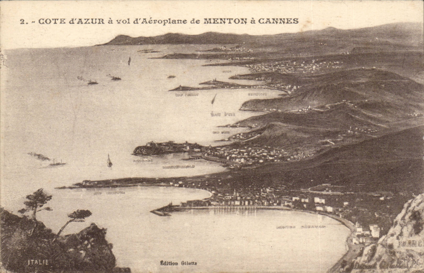Cote d'Azur a vol d'Aeroplane de Menton a Cannes - CPA 