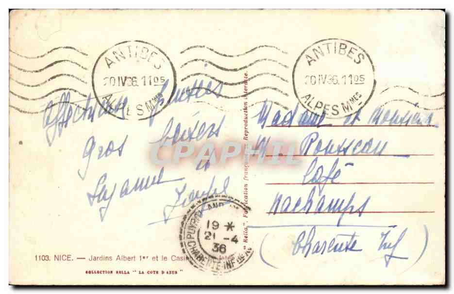 Nice - Jardins Albert I et le Casino - CPA  — Rückseite