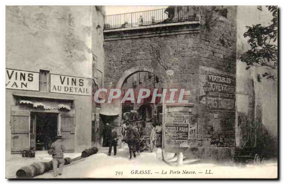 Grasse - La Porte Neuve - Vins au Details wine - cheval - horse - CPA 