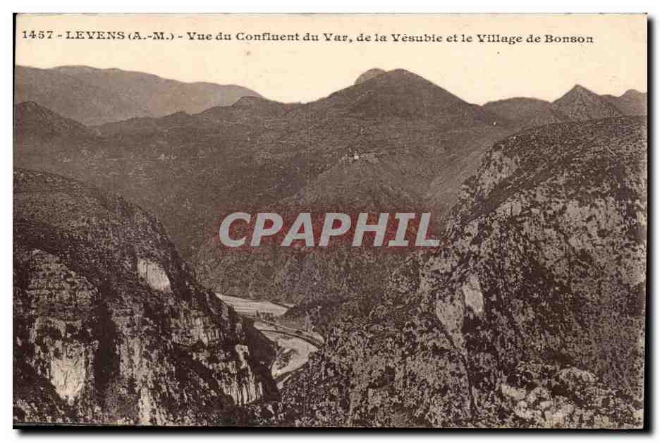 Levens - Vue du Confluent du Var de la Vesubie et le Village de Bonson - CPA 
