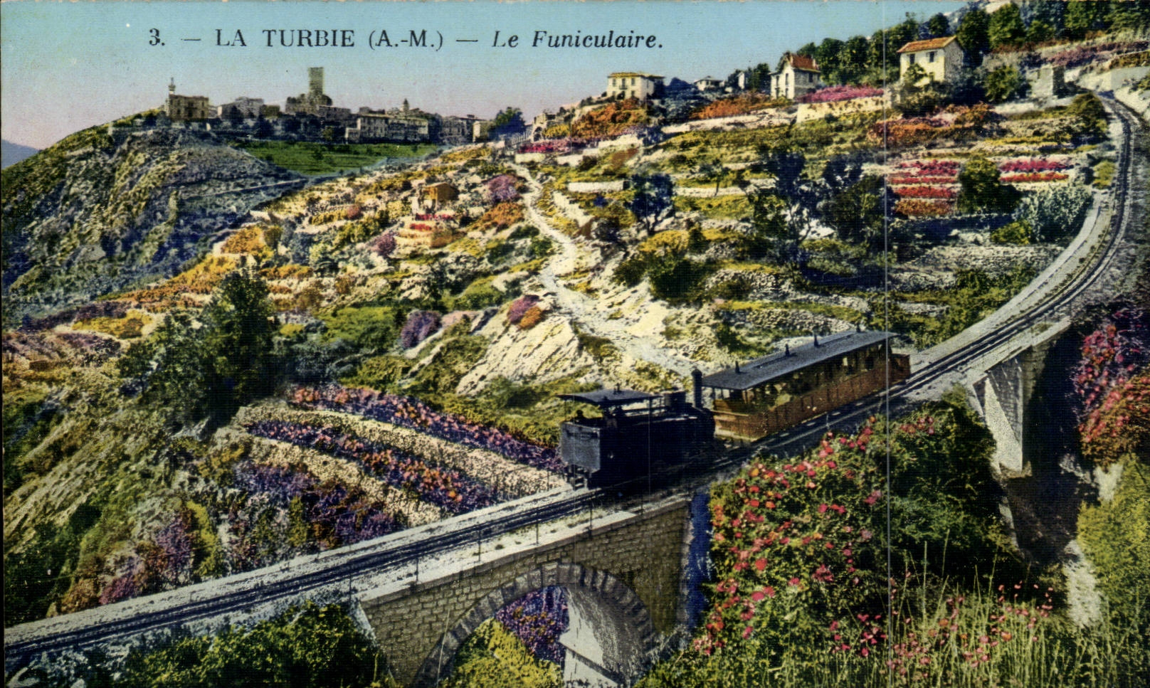 La Turbie (A.-M.) — El Funicular — editor Rostand y Renaud, Niza