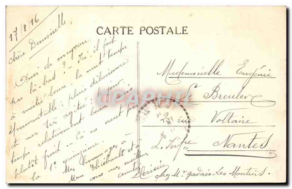 Les Moutiers - Rochers et Plage - CPA  — Rückseite