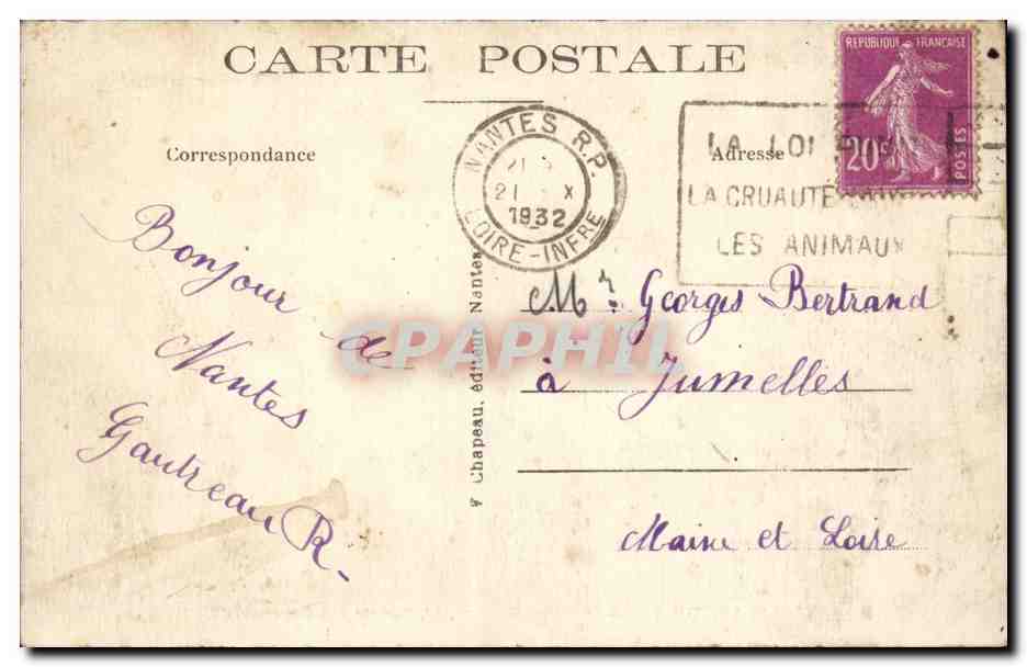 Nantes - Ecole Primaire Superieure de Garcons 18 Rue de Bel Air - CPA  — Back