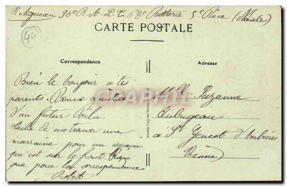 Nantes - Entree de la Caserne du 9 Regiment d'Artillerie - CPA  — Rückseite