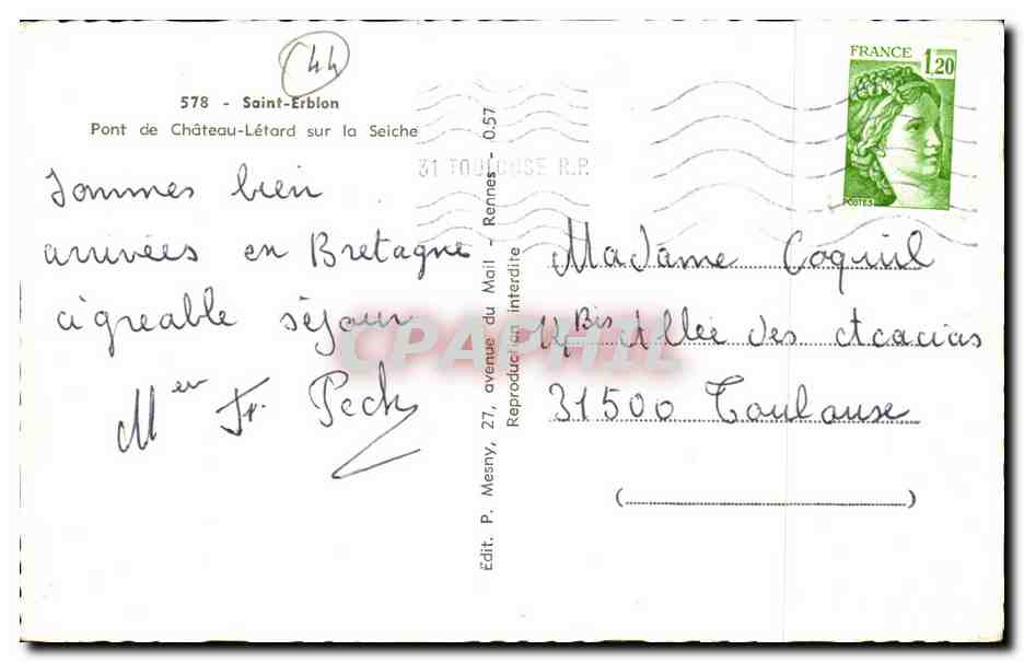 Saint Erblon CPM Pont de Chateau Leard sur la Seiche — Rückseite