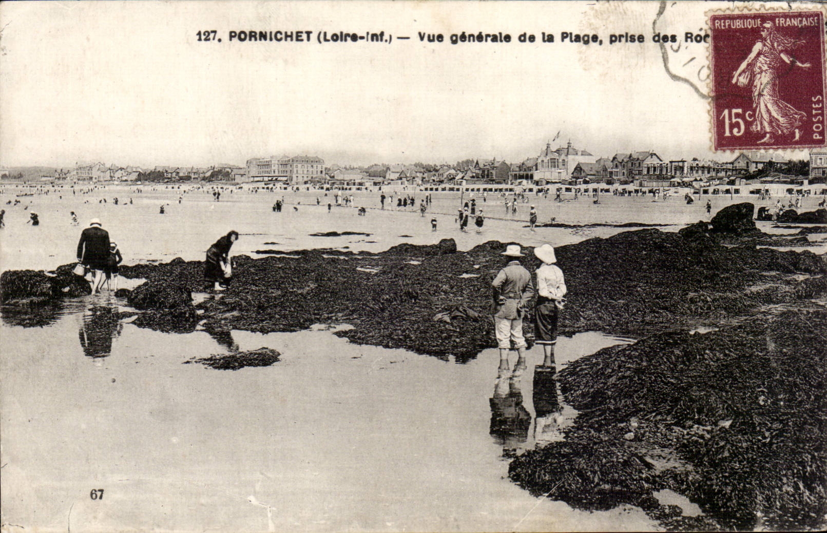 Pornichet CPA Vue generale de la plage prise des rochers