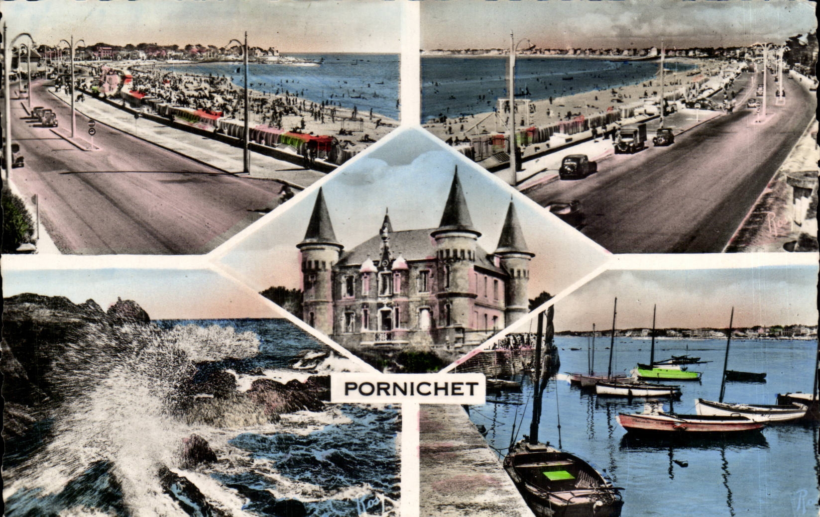 Pornichet CPM La plage Les tourelles le remblai le port les rochers