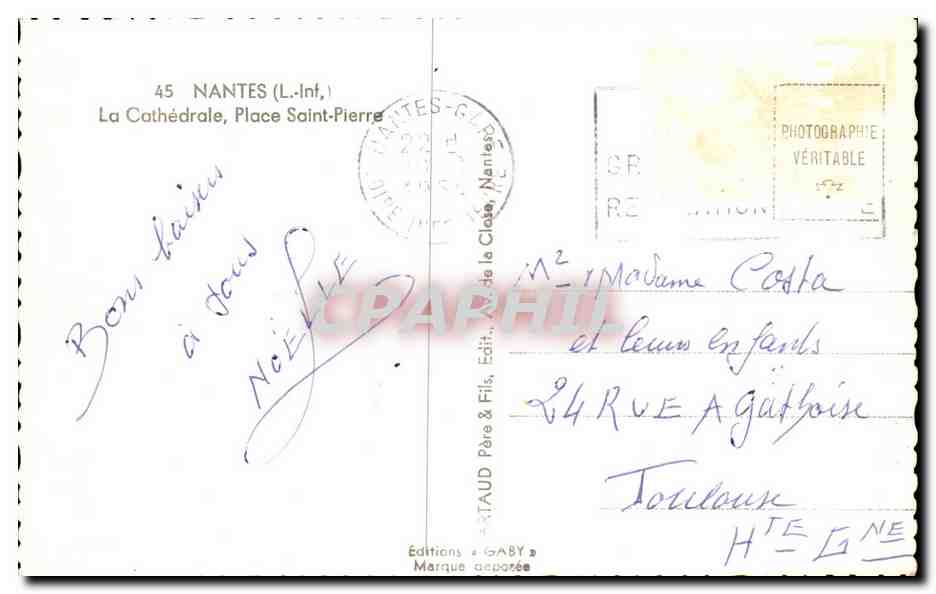 Nantes CPM La cathedrale Place St Pierre — Verso