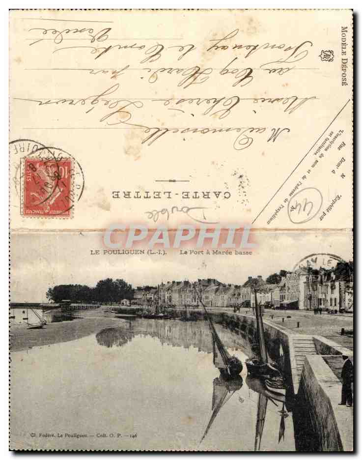 Le Pouliguen CARTE DOUBLE Le port a maree basse et Etude des Rochers 