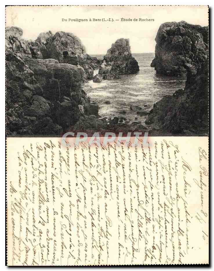 Le Pouliguen CARTE DOUBLE Le port a maree basse et Etude des Rochers  — Back