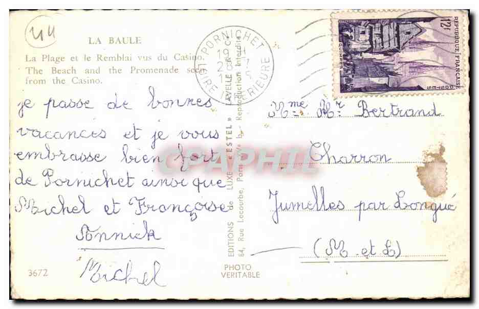 La Baule CPA La plage et le remblai vus du casino  — Verso