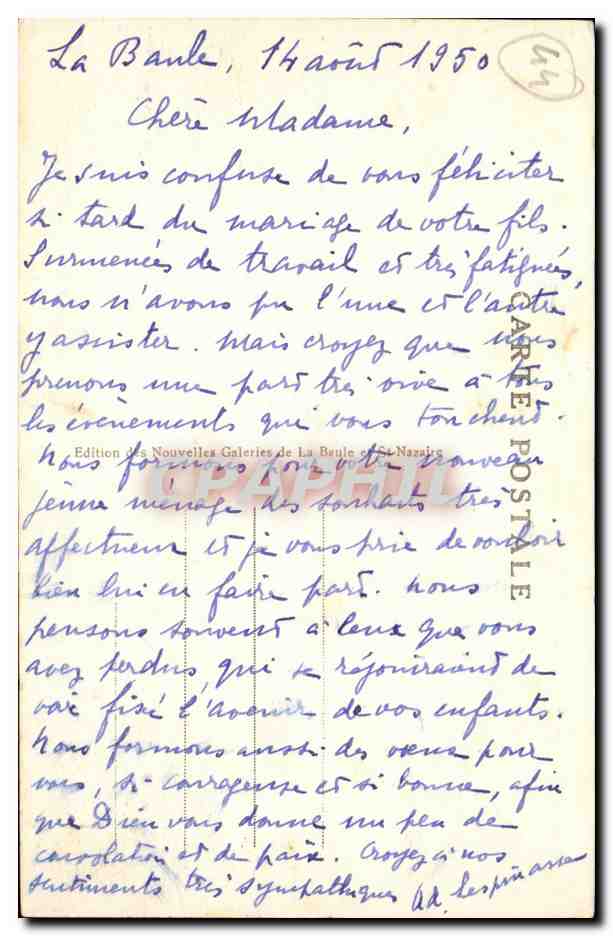 La Baule CPA Vue generale vers le Pouliguen — Rückseite