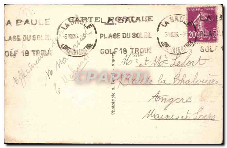 La Baule CPA Vue generale de la plage — Rückseite