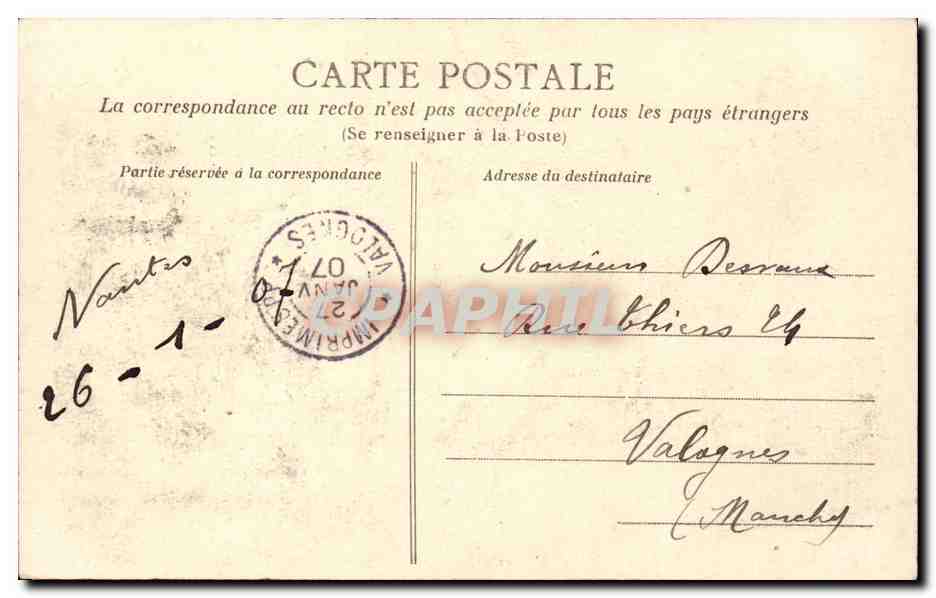 CPA Nantes Le grand theatre et la Rue Crepillon — Verso