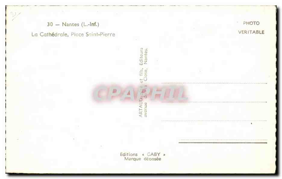 CPM Nantes La cathedrale Place Saint Pierre — Verso