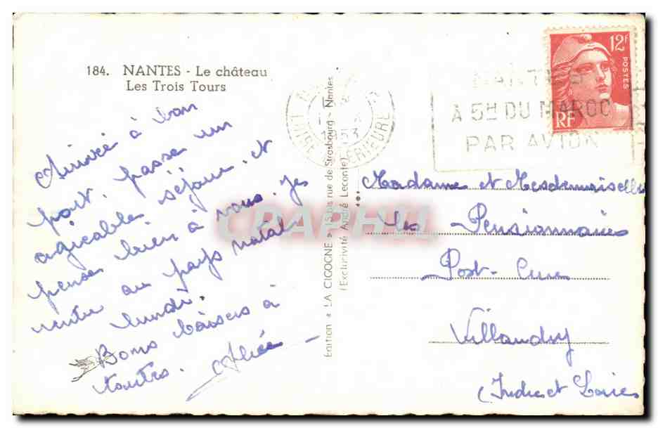 Nantes CPM Le chateau Les trois tours — Verso