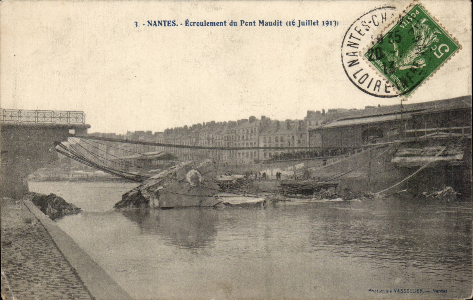 NANTES — Écroulement du Pont Maudit (16 Juillet 1913) — Phototypie VASSELLIER — Nantes