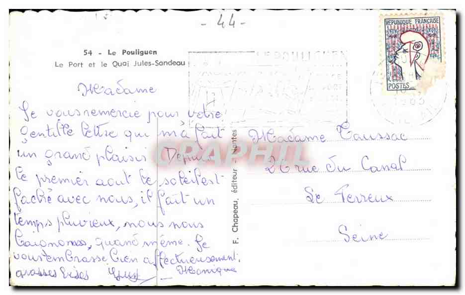 Le Port et le Quai Jules-Sandeau — Le Pouliguen — éditeur F. Chapeau, n° 54 — Rückseite