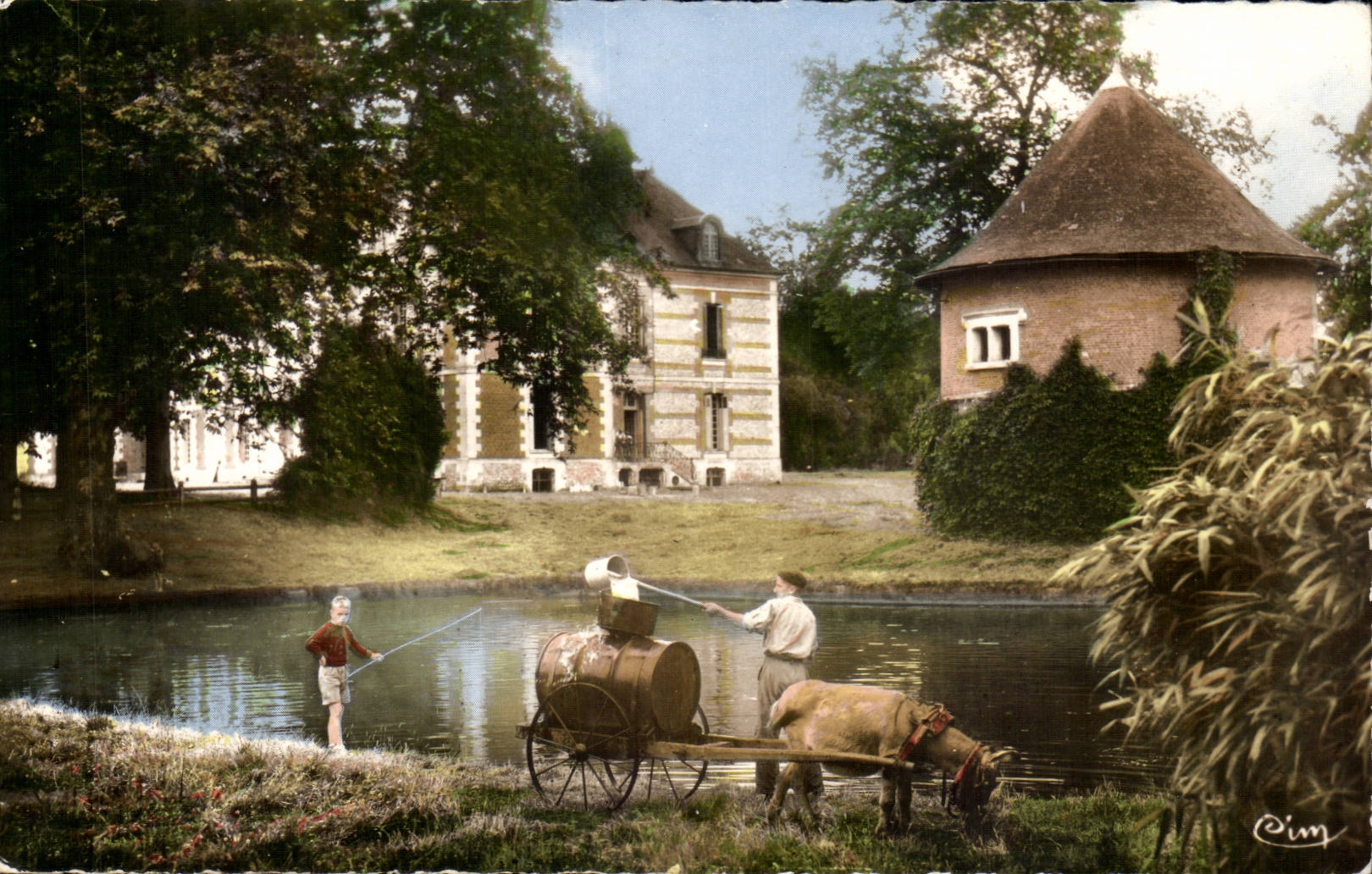 CPA Normandie La corvee d'eau (ane mule donkey=