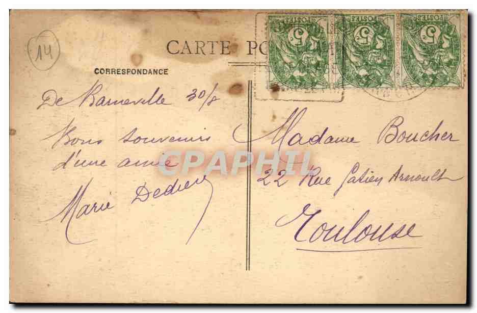 CPA La Normandie pittoresque Guette Auguste si chez po mieux (coiffe folklore) — Verso
