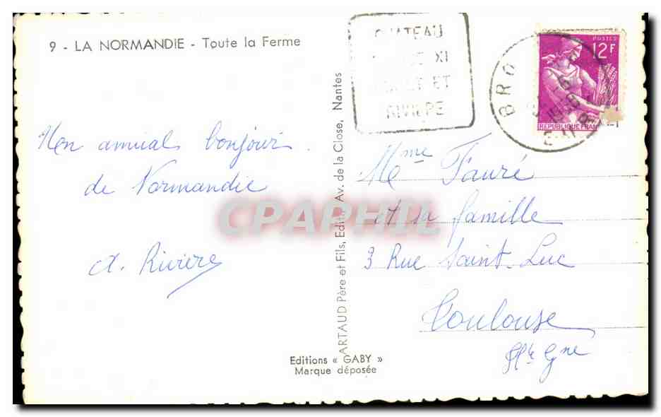 CPA Normandie Toute la ferme (cheval horse) — Back