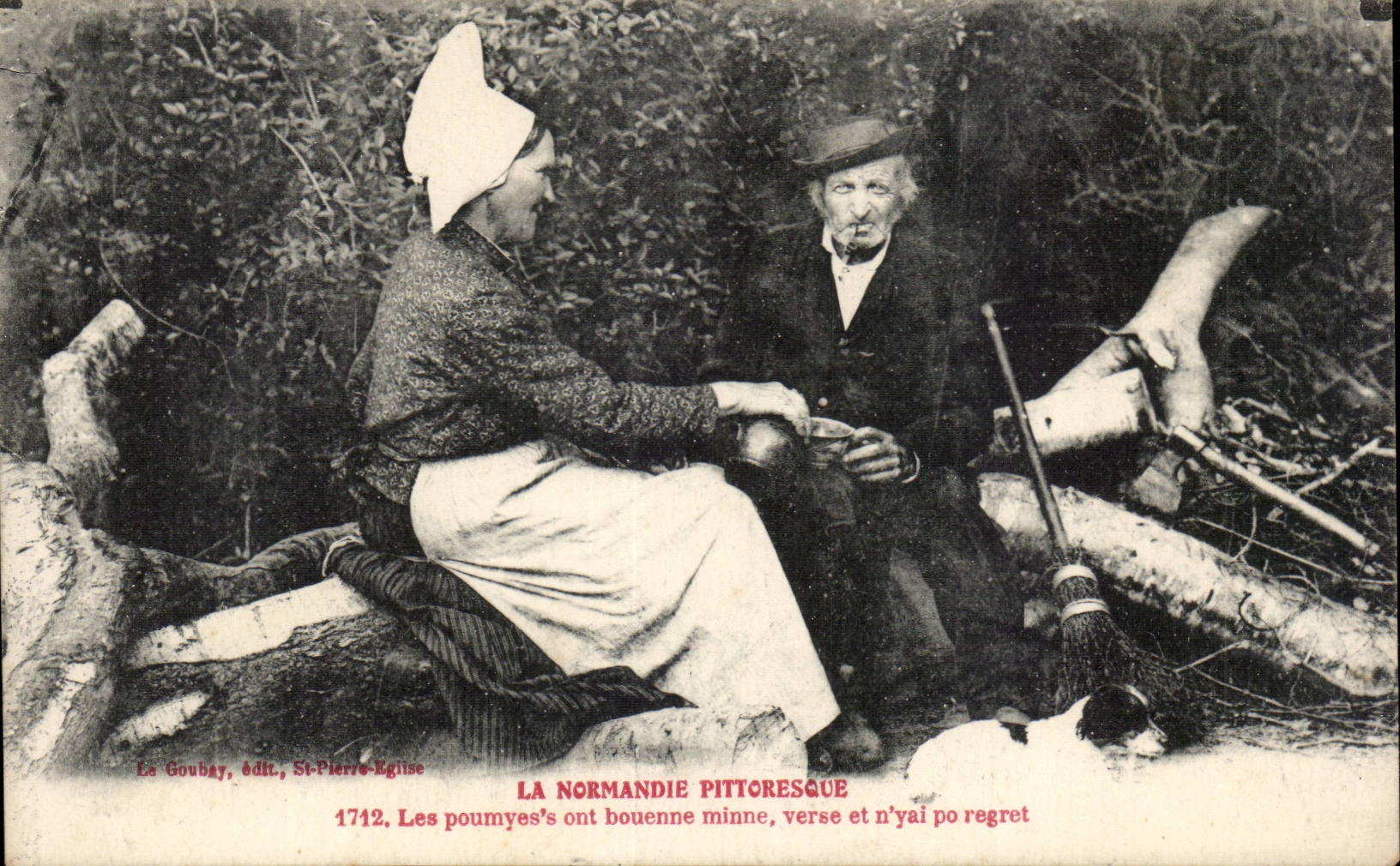 CPA La Normandie pittoresque Les Poumyes ont bouenne minne verse et n'yai po regret (folklore coiffe costume)