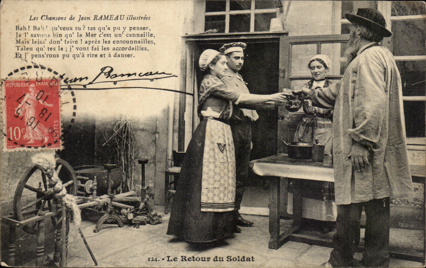 CPA Les chansons de Jean Rameau Le retour du soldat (folklore coiffe costume)