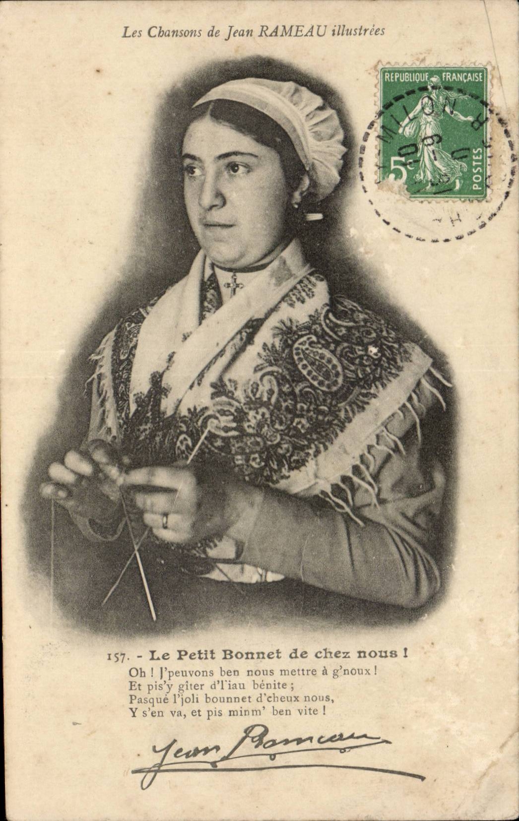 CPA Les chansons de Jean Rameau Le petit bonnet de chez nous (folklore coiffe costume)
