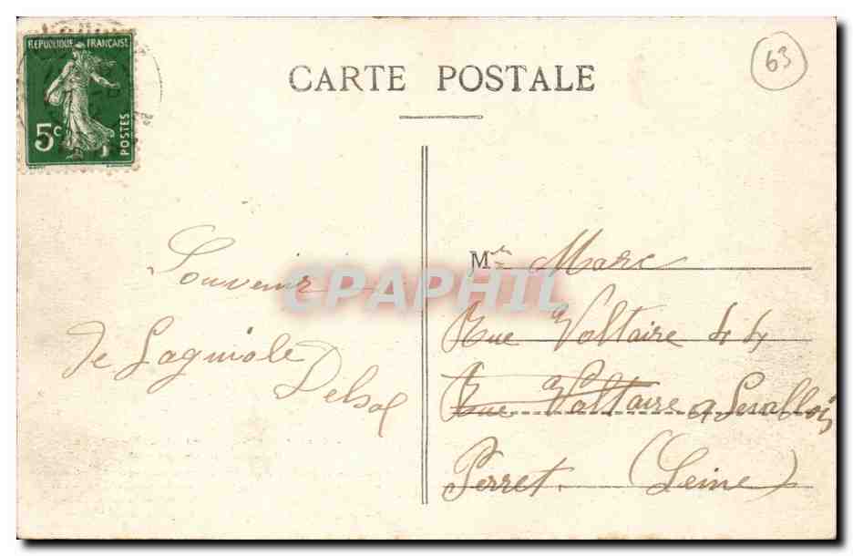CPA L'Auvergne La bourree (folklore coiffe costume) — Verso
