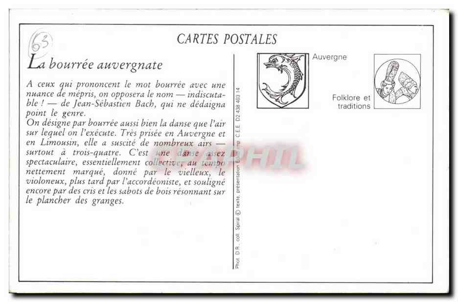 CPA L'Auvergne La bourree (folklore coiffe costume) — Verso