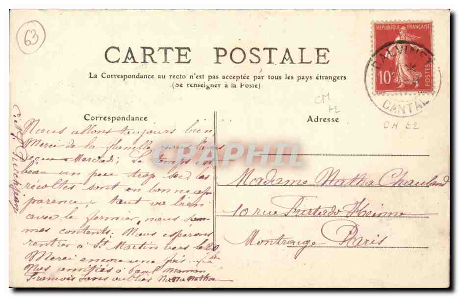 CPA Types d'Auvergne Bourree Croisement (folklore coiffe costume) — Verso
