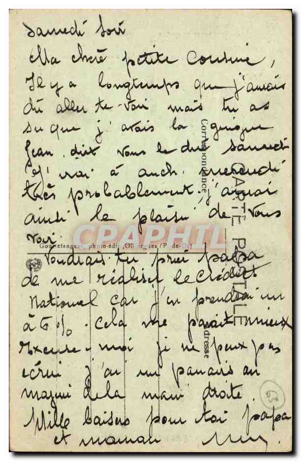 CPA Types d'Auvergne Jeunes paysans (folklore coiffe costume) — Verso