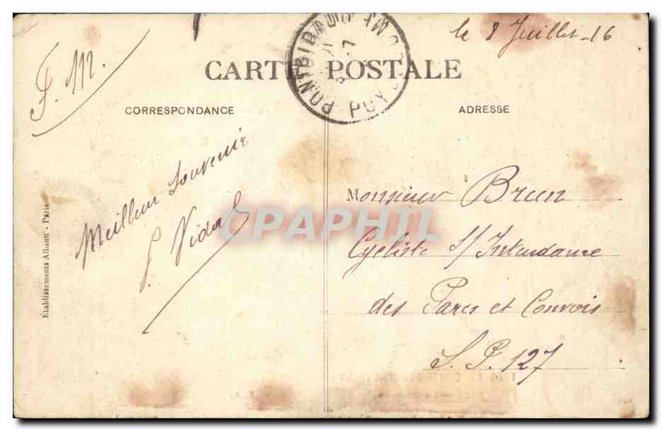 CPA Auvergne La bourree (folklore coiffe costume) — Verso