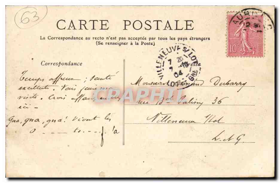 CPA Auvergne La bourree Croisement (folklore coiffe costume) — Verso
