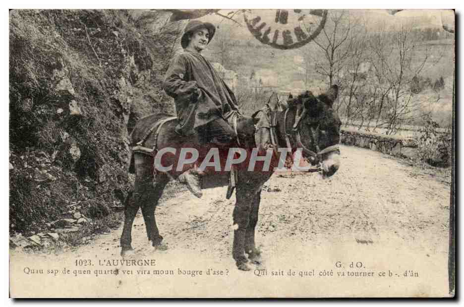 CPA Auvergne Ane donkey (folklore coiffe costume)
