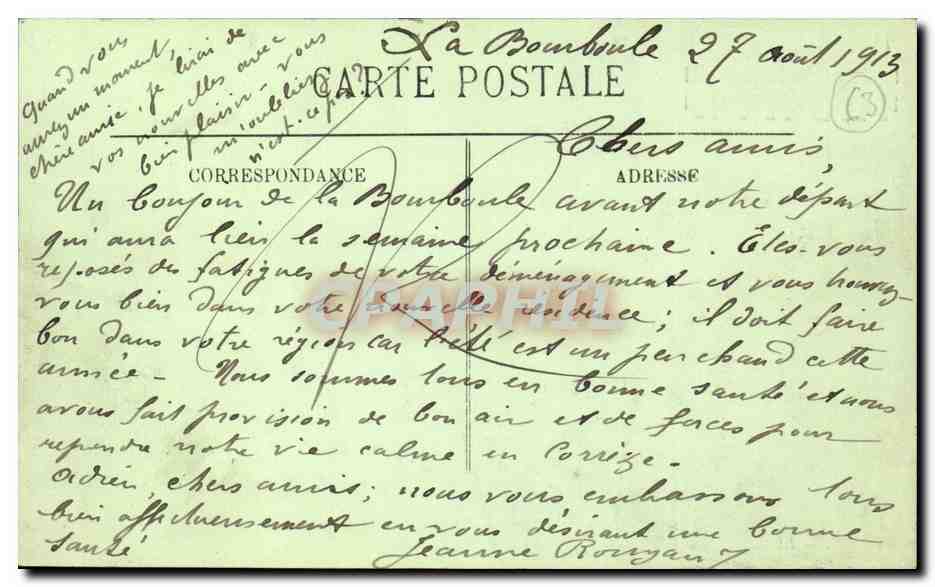 CPA Auvergne La bourree (folklore coiffe costume) — Verso