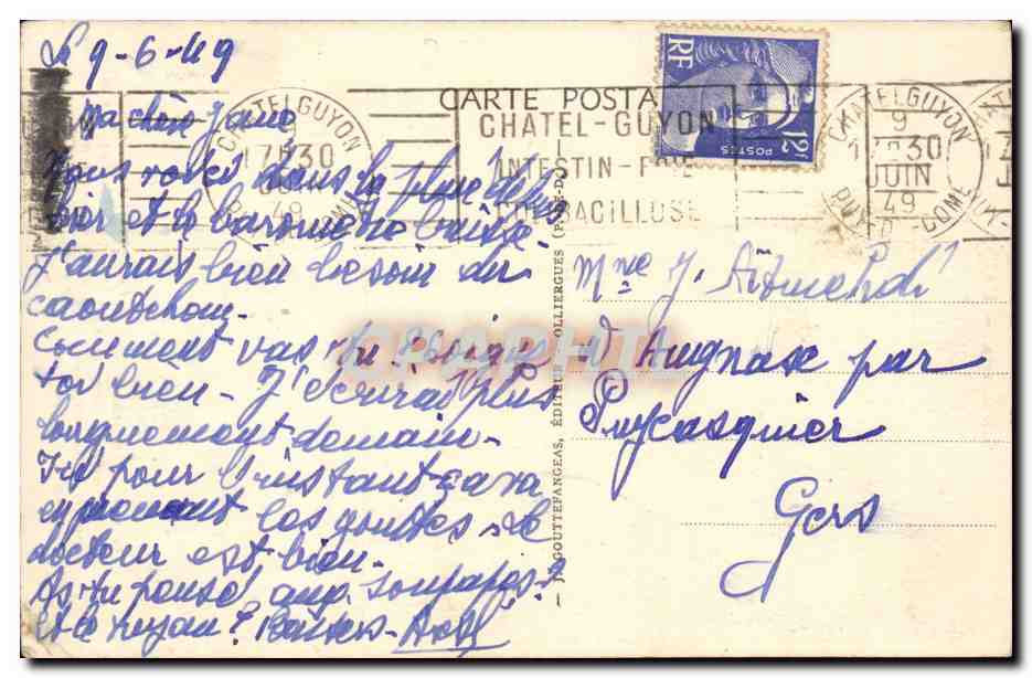 En Auvergne CPA Femme allant au marche (cheval horse) — Verso