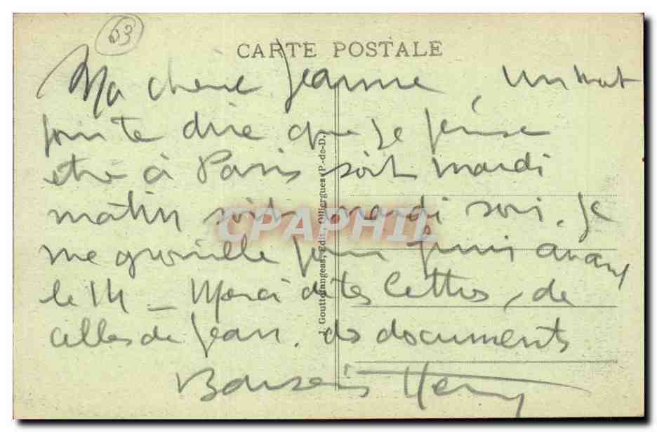 Auvergne CPA Joueurs de vielle et de Cabrettes (folklore costume) — Verso