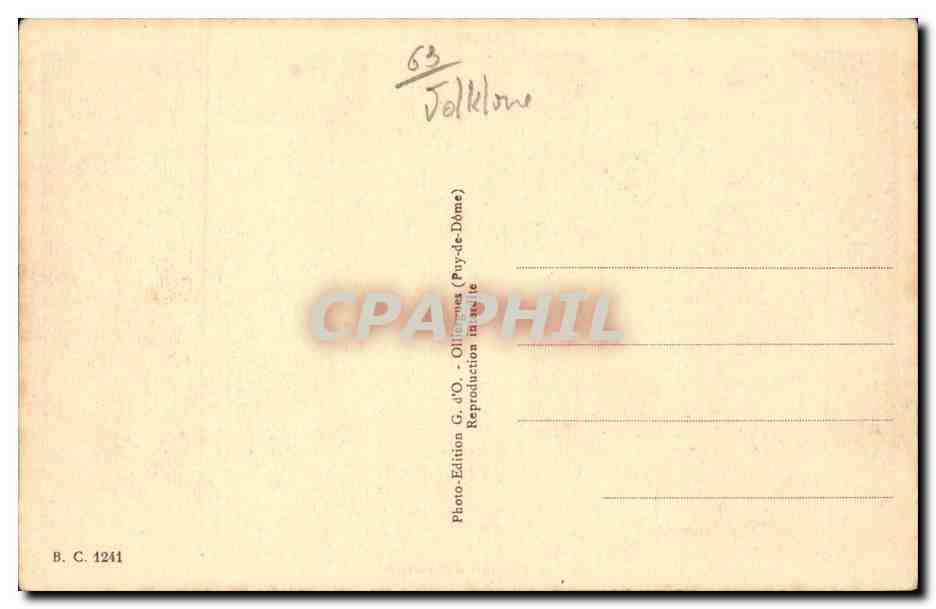 Auvergne CPA la bourree (folklore costume danse) — Verso