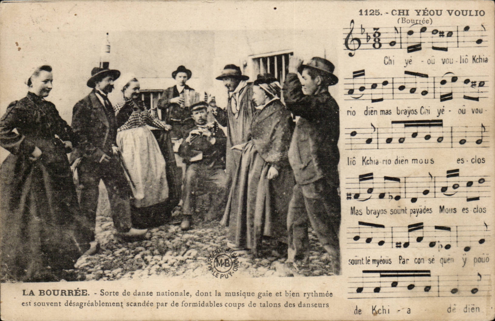 Auvergne CPA La bourree Sorte de danse antionale Chi Yeou Voulio (danse folklore costume)