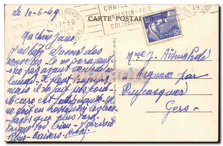 Auvergne CPA (folklore costume) — Verso
