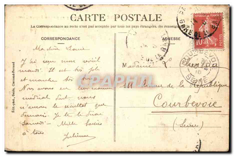 Auvergne CPA Le tramway au pied du Puy de Dome (train) — Rückseite