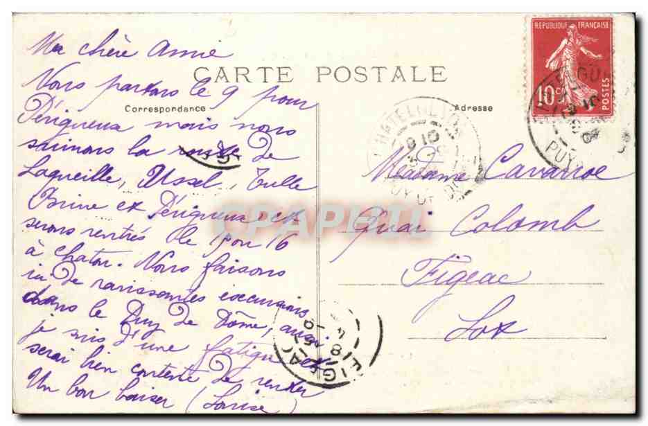 Auvergne CPA La bourree (folklore costume danse) — Verso
