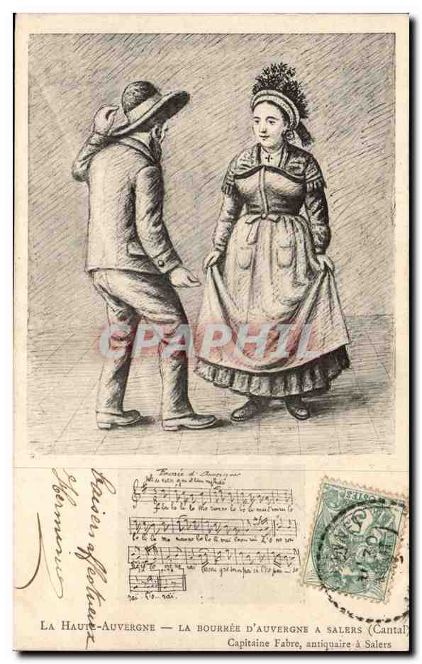 Auvergne CPA La bourree a Salers Cantal (folklore costume danse)
