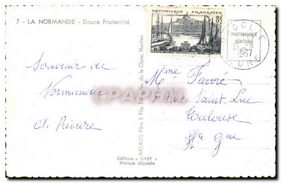 La Normandie CPA Double Fraternite (poules ane donkey mule mouton) — Rückseite