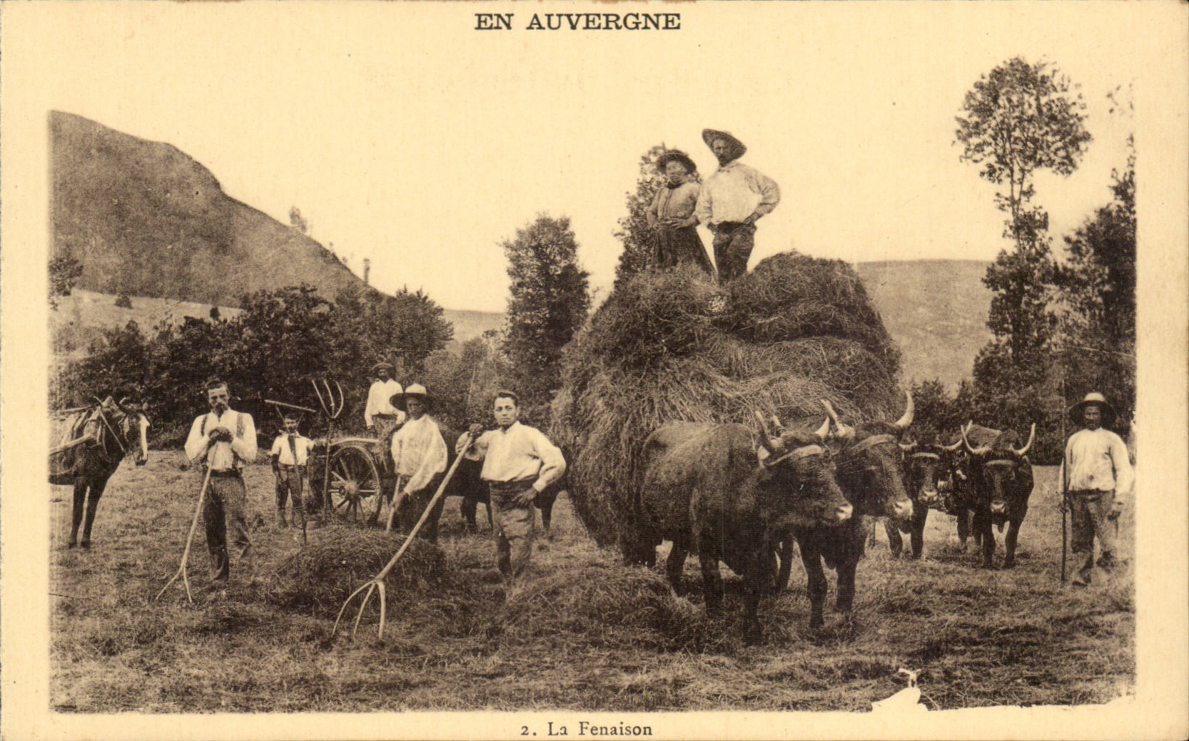 En Auvergne CPA La Fenaison (agriculture cultures paysans folklore) TOP
