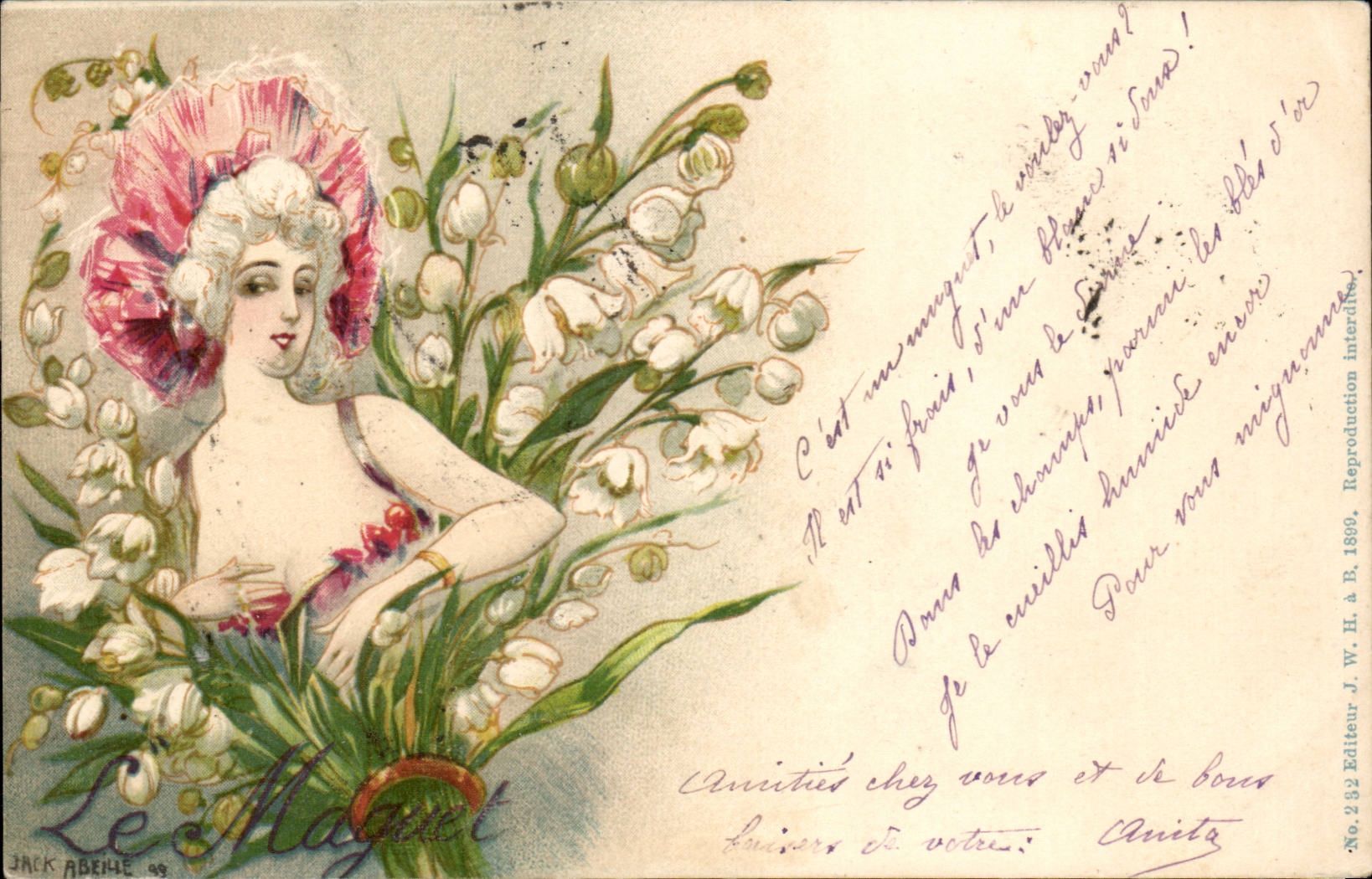 Femme avec lys de printemps — reproduction interdite — Jack Abeille, n° 292