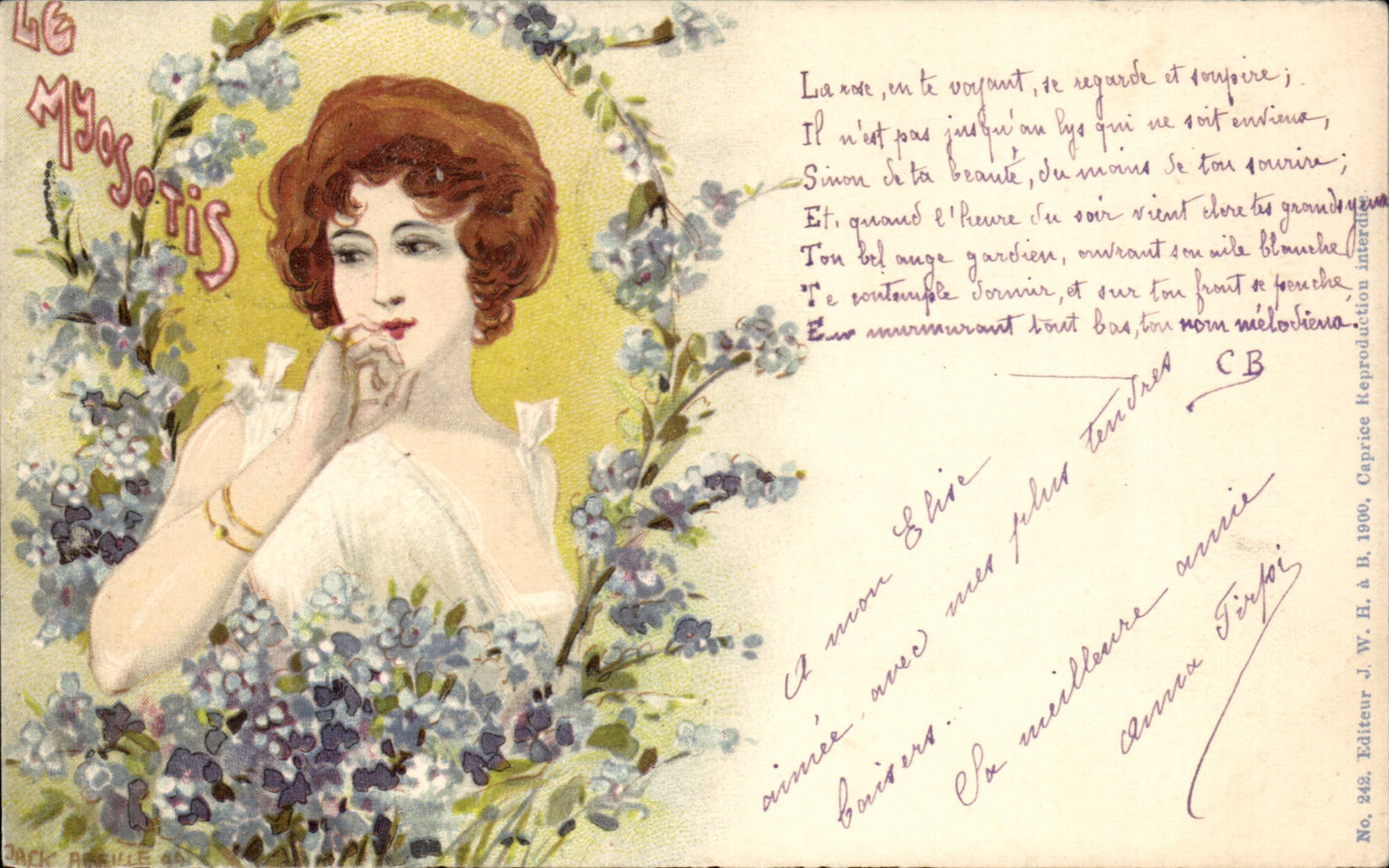 CPA Fantaisie Femme Jack Abeille TOP Le Myosotis (fleur)