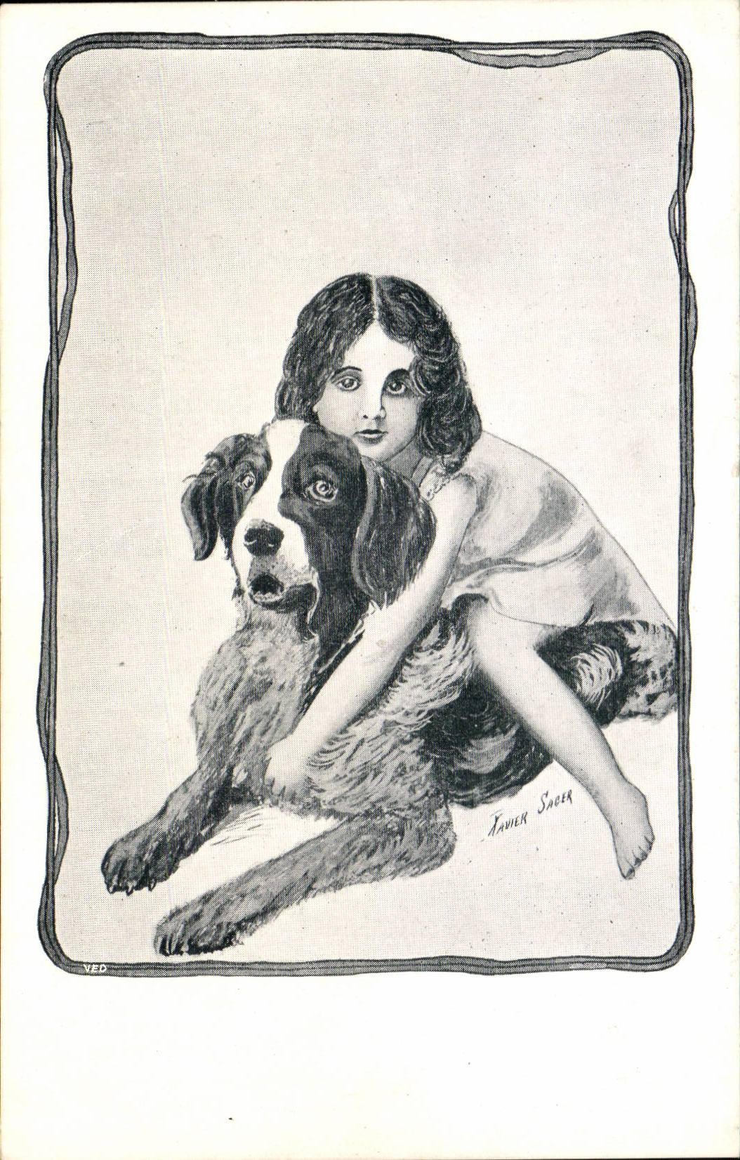 CPA Fantaisie Enfant et chien Xavier SAger